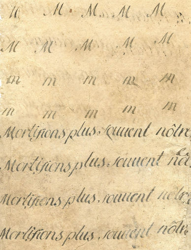 Page d'écriture de l'écolier Charles Mauguer en 1731