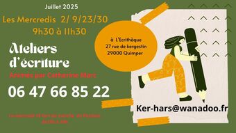 Ateliers d'écriture au mois de juillet à Quimper