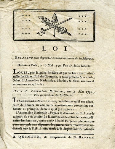 Loi imprimée par Nicolas Havard en 1792