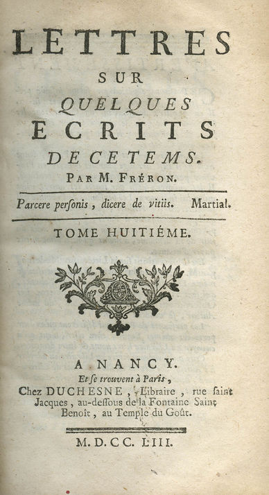 Lettres sur quelques écrits de ce tems imprimé à Nancy 1753