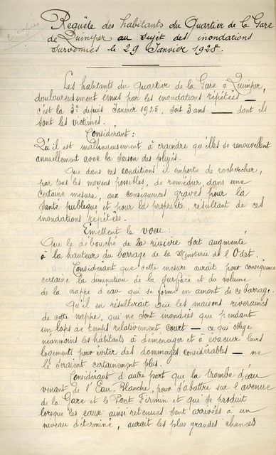 Requête habitants gare suite aux inondations de 1928