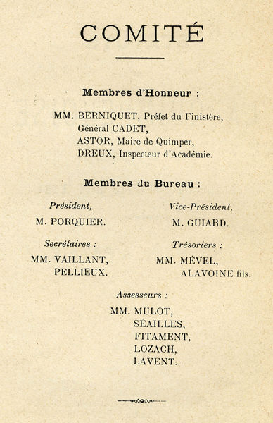 Le comité de la Quimpéroise en 1887