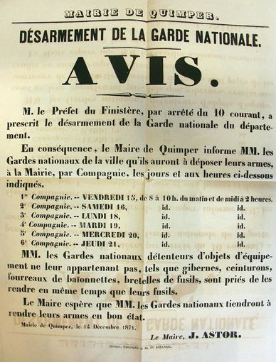 Affiche Désarmement de la garde nationale de Quimper en 1871