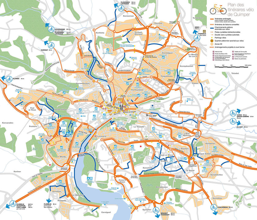 Le plan des itinéraires et pistes cyclables.