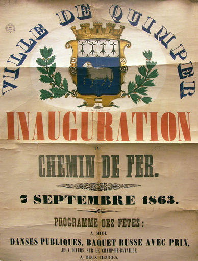 Affiche de l'inauguration de l'arrivée du chemin de fer