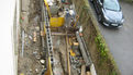 Chantier du pôle Max Jacob : Derrière le bâtiment administratif et restaurant, les bâtiments techniques annexes sortent de terre. Le 25 mars 2014 