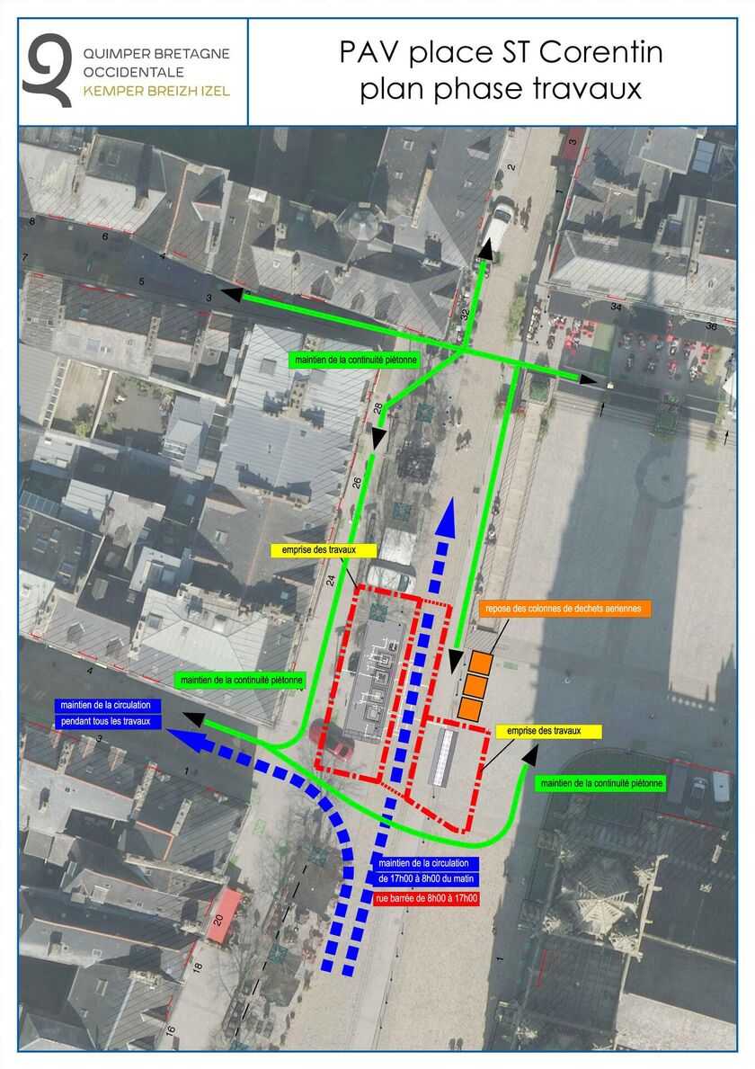 PAV place St-Corentin : Plan phase travaux