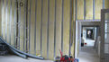 Chantier du pôle Max Jacob : L’isolation des  bureaux dans le bâtiment administratif. Le 11 juin 2014. 
