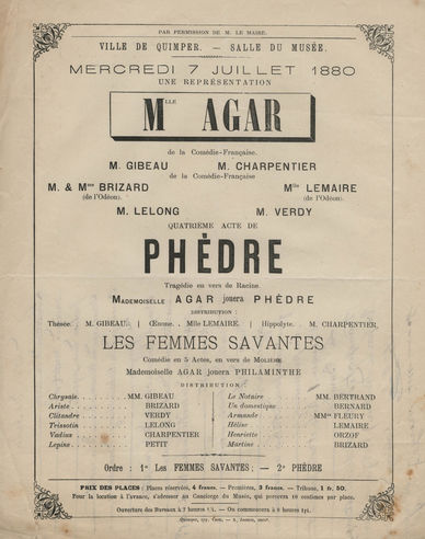 Affichette pour la pièce de Racine, Phèdre, 1880