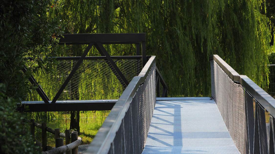 Pose de la nouvelle passerelle du Steir. 