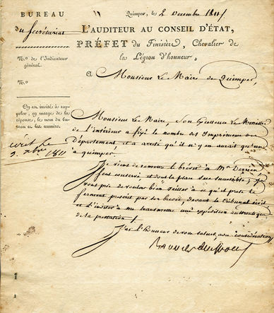 Brevet d'imprimerie accordé à Derrien en 1811